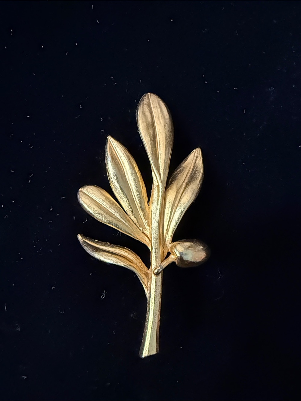 Gold Olive Branch Brooch Signed Vintage